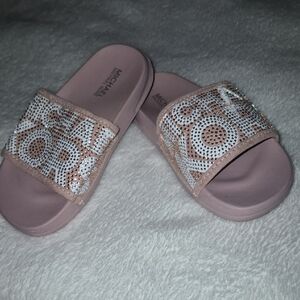 MICHAEL Michael Kors Blush Pink Crystal Logo Slide Sandals